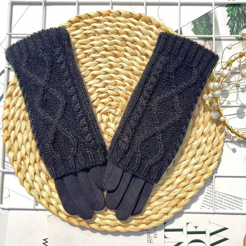 Dámské pletené vlněné rukavice s dotykovou obrazovkou, jezdecké teplé a chladuvzdorné dvojité vlákno