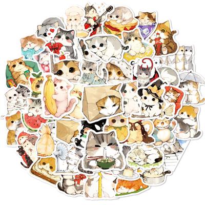 New 50 Watercolor Healing 2D Cat Graffiti Stickers Big-eyed Cute Pet Waterproof and Non-repeat Stickers
