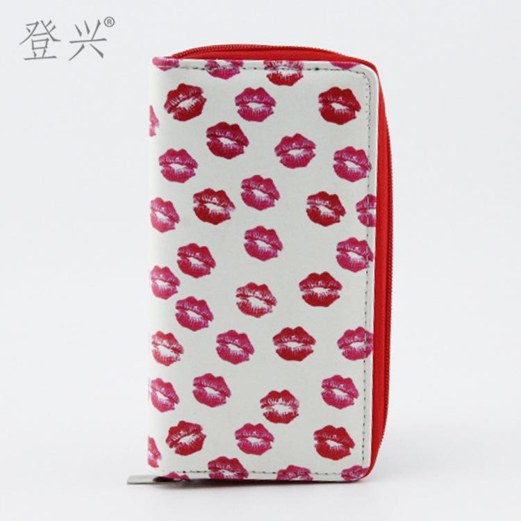 New polka dot lips women's PU long wallet, wallet clutch