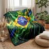 Brazil Football Printed Flannel Blanket Skin Friendly Warm Decorative Throw for Indoor Couch Bed Daily Use
