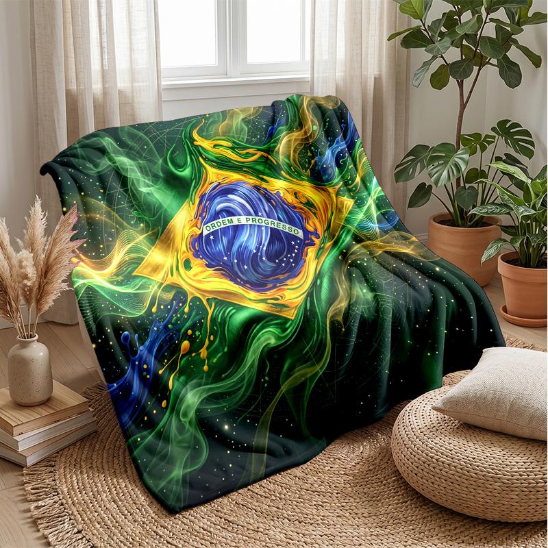 Brazil Football Printed Flannel Blanket Skin Friendly Warm Decorative Throw for Indoor Couch Bed Daily Use