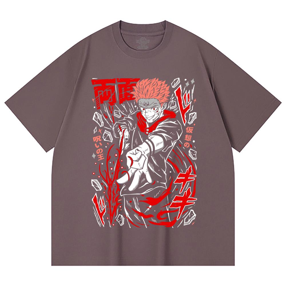 230 Gsm 100% Cotton Jujutsu Kaisen V31 Sukuna Print Unisex Heavy Cotton T Shirt