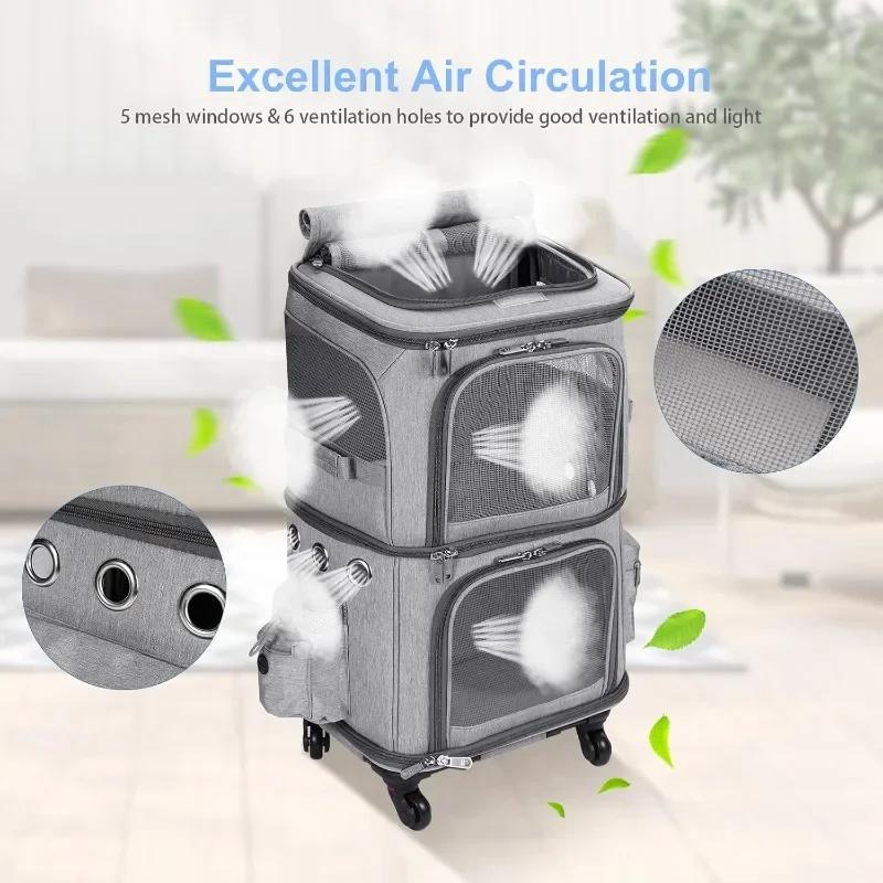 Double-layer Pet Trolley Bag Large Space Portable Outdoor Travel Silent Easy To Put Two Cat Foldable Oxford Cloth Pet Bag