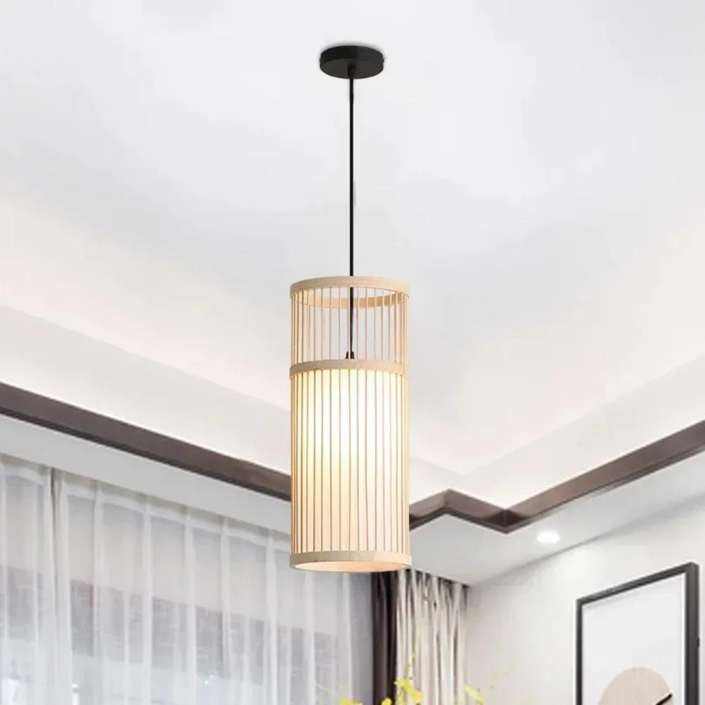 Japanese Style Hand Woven Bamboo Chandelier 18X42CM Bedroom Living Room Bamboo Art Ceiling Hanging Lamp E27 Indoor Pendant Light