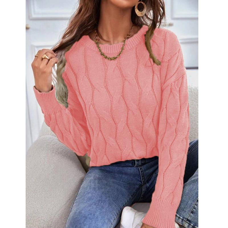 Maglieria da donna Maglione lavorato a trecce Autunno Girocollo Pullover a maniche lunghe Top Maglione allentato casual invernale da donna