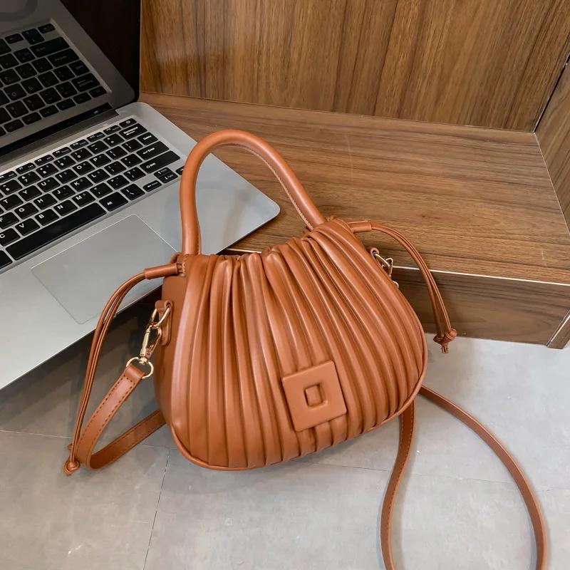 Plissé PU Bucket Bag for Women  Chic Design  Office Lady  Shoulder Messenger Bag  High Quality