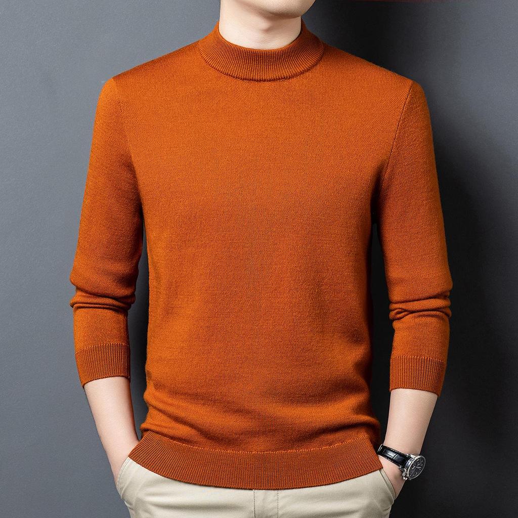 480g Men's Thickened Wool Sweater - New Winter Style, 100% Pure Wool, Solid Color Knitted Design