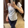 Striped American striped slanted shoulder short-sleeved t-shirt women's summer sweet and spicy style slim and thin versatile top