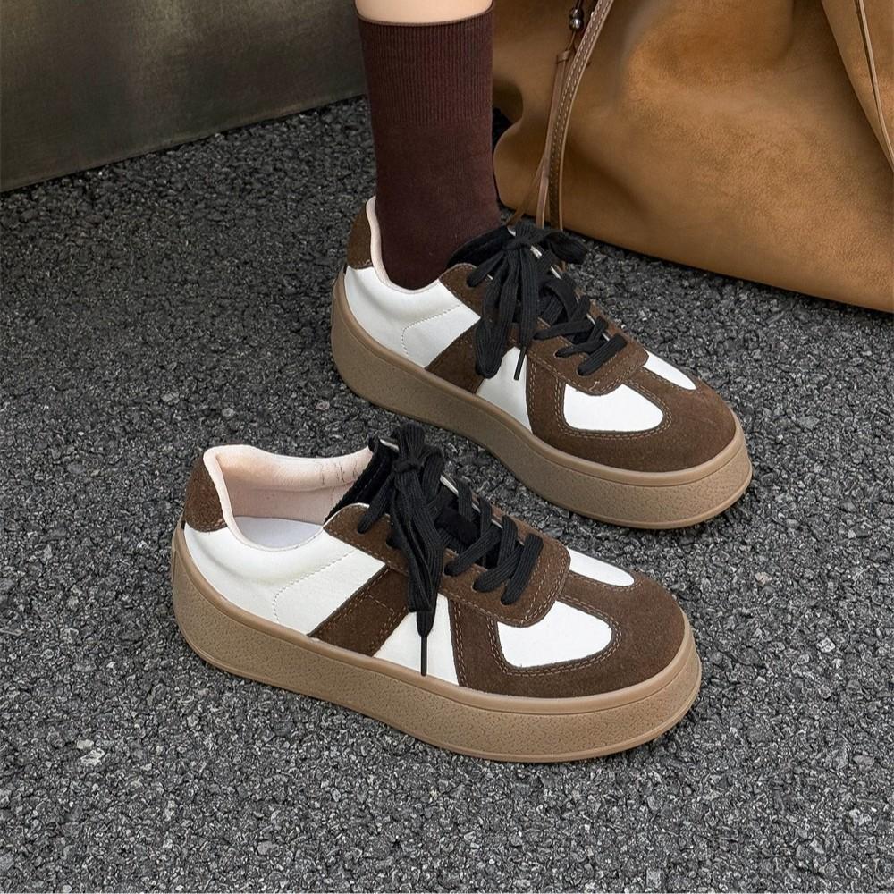 Leather non-slip thick-soled German training shoes women's 2025 autumn new fashion versatile retro color matching casual sports shoes