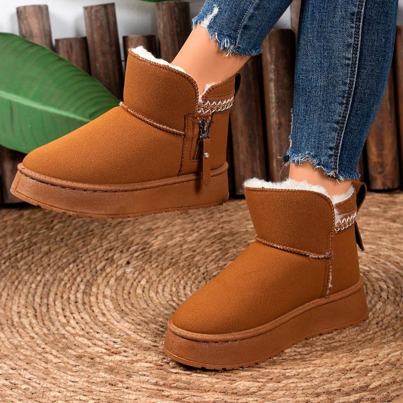 Fashion Platform Snow Boots Women's Winter New Round Toe Suede Embroidered Cover Feet Plus Wool Thickened Warm Cotton Boots
