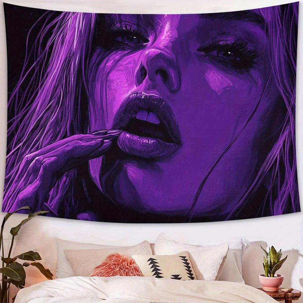 Vibrant Purple Portrait Tapestry Bold Woman Smoking Wall Art for Bedroom or Living RoomLarge Decorative HangingAdd Edgy Style