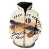 Mens Hooded Zip-Up Sweatshirt With 3D Butterfly Print Stand-Up Collar Front Patch Pockets Loose Fit Fall Casual Wear