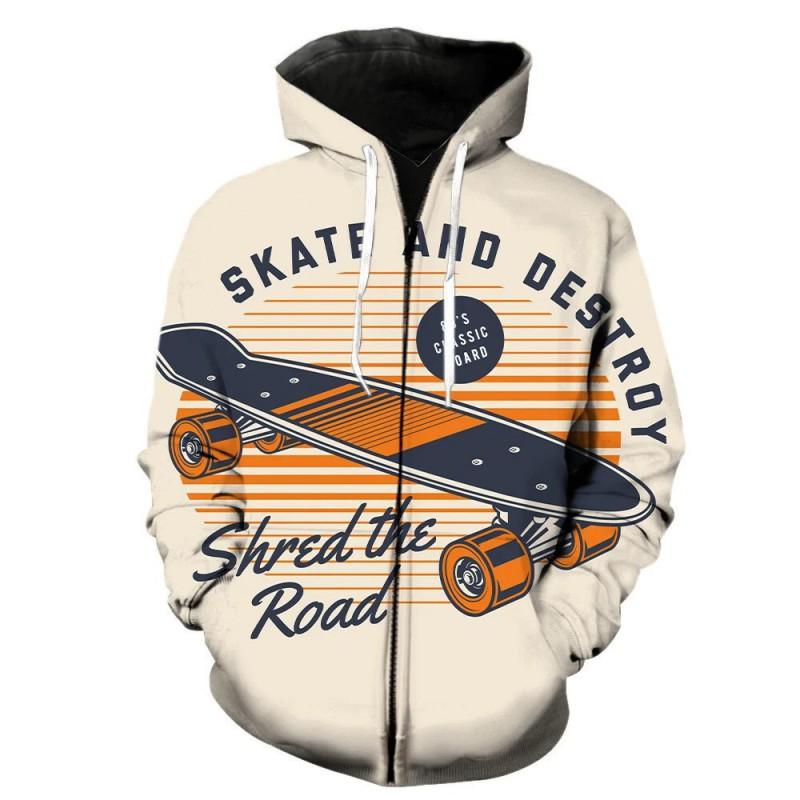 Mens Hooded Zip-Up Sweatshirt With 3D Butterfly Print Stand-Up Collar Front Patch Pockets Loose Fit Fall Casual Wear