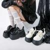 10CM Women Leather Platform Sneakers Spring Ladies Wedge Heels Chunky Shoes Pumps Woman Lace-Up Thick Sole Casual Walking Shoes