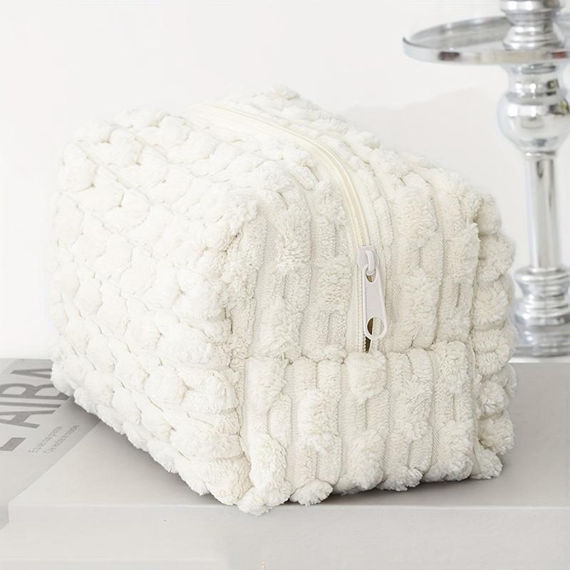 Plüsch-Make-up-Tasche in einfarbig, große tragbare Tasche für Damen, Toilettenartikel-Organizer