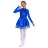 Mädchen Metallic Tutu Kleid Pailletten Durchsichtiges Mesh Langarm Design Schlüsselloch Rücken Funkelndes Tanzkostüm