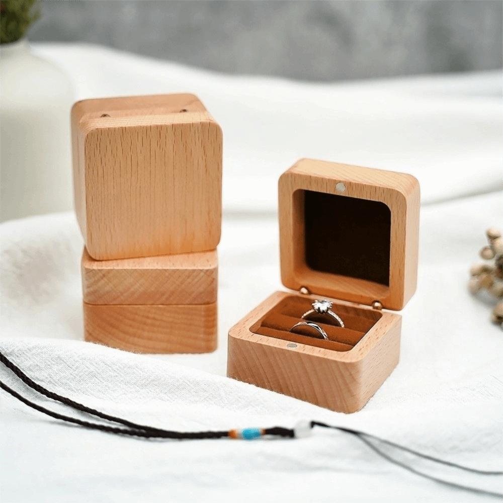 Simple Velvet Wood Rings Box Wooden Jewlery Organizer Retro Earrings Display Tray  Earring