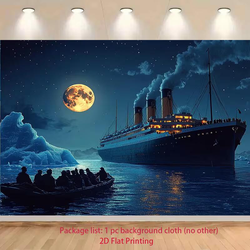 

2D Titanic Movie Backdrop 2D RMS Ship Night Ocean Iceberg Photo Background for Themed Shoot 47.2x31.5inch/120*80cm