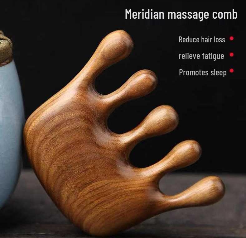 

Jingxian Большая пятизубая массажная расческа для кожи головы в аргентинском зеленом и золотом сандаловом дереве