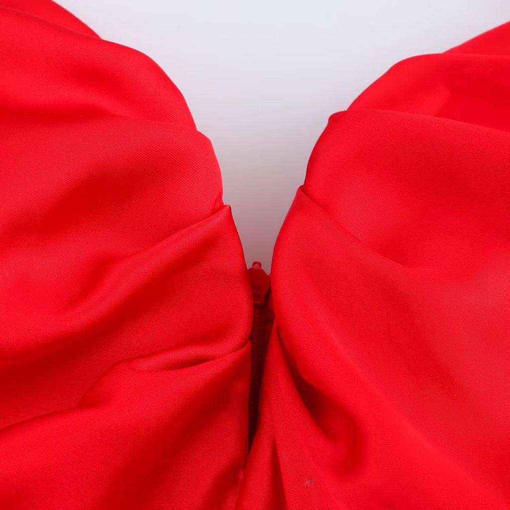 Spring 2025 Women's European & American Style Heart Neckline Silk Satin Midi Dress