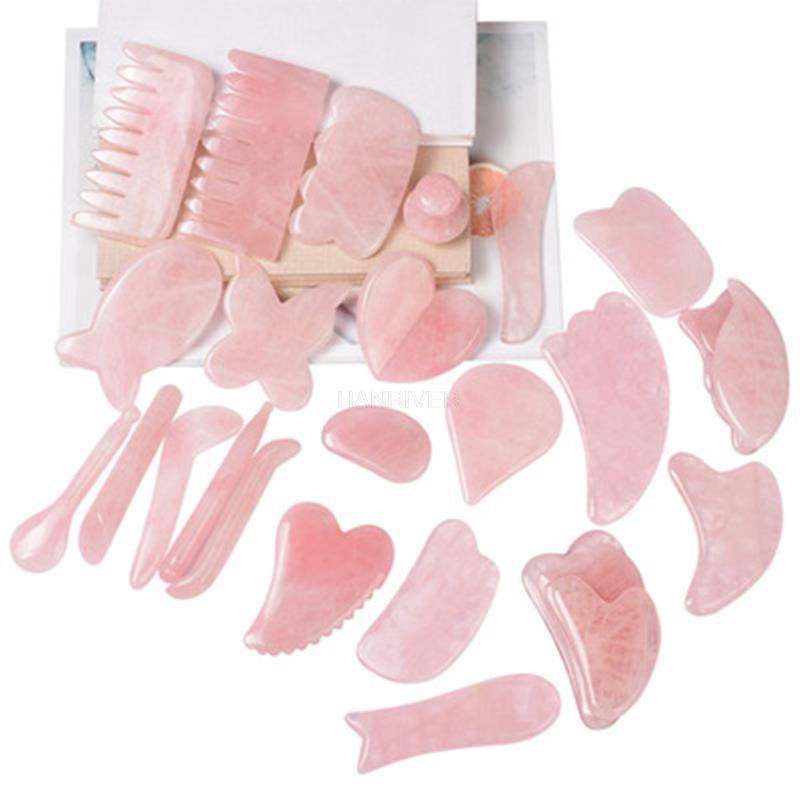 Natural Rose Quartz Jade Gua Sha Board Acupuncture Massage Facial Gouache Pink Quartz Massage Face LiftingStone Guasha Scraping