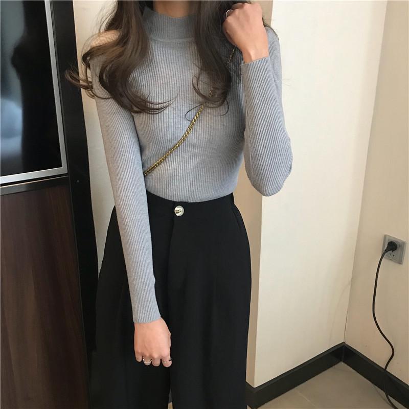Women's Slim Fit High Neck Sweater: Korean Style, Long Sleeve Knit Top for Autumn/Winter 2024