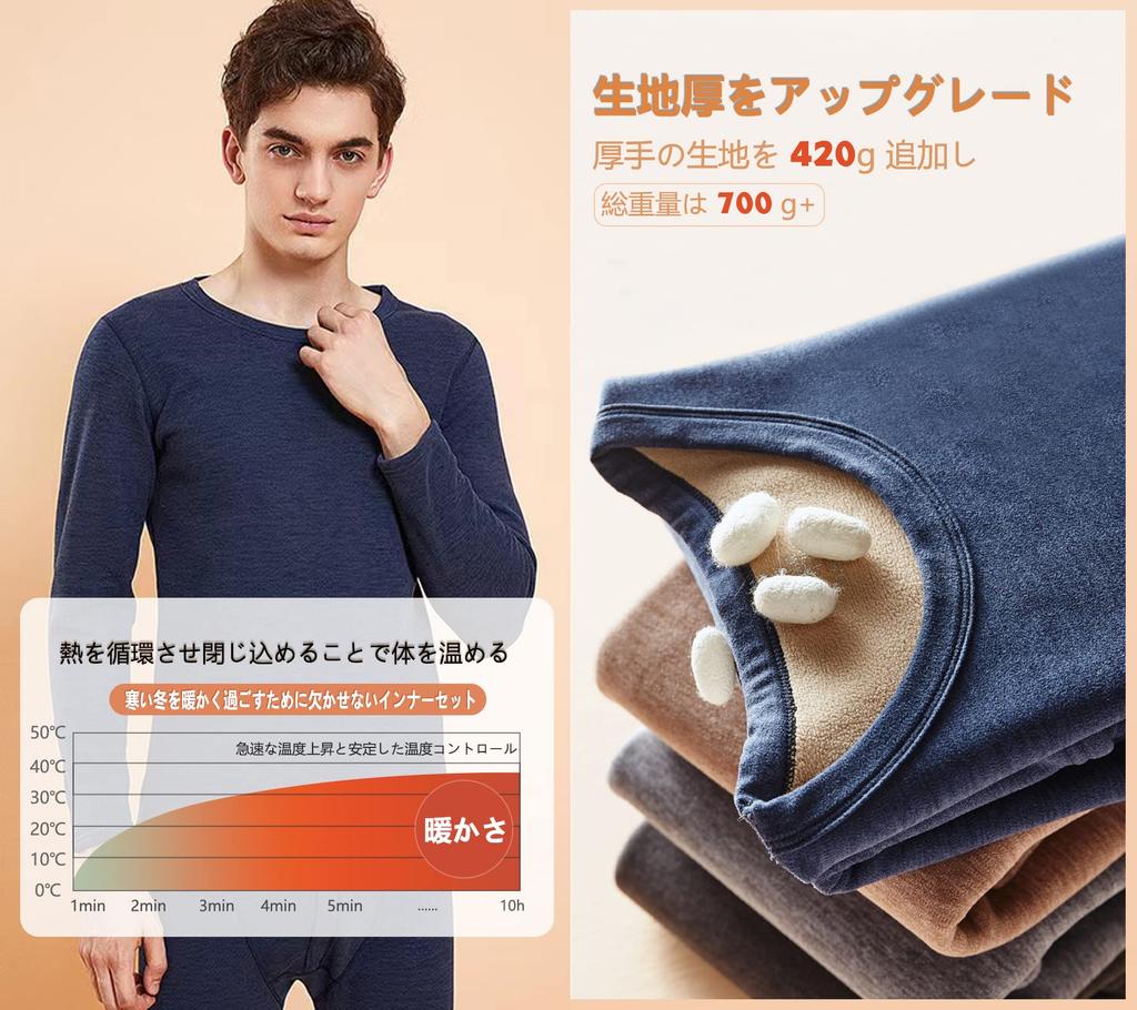 Warm Innerwear Extra Highly Extra Perfect for Respect for the Aged and New Day [DAY CLOTHDaycloth] Men's Set, Winter, Fleece-Lined, Warm, Elastic,