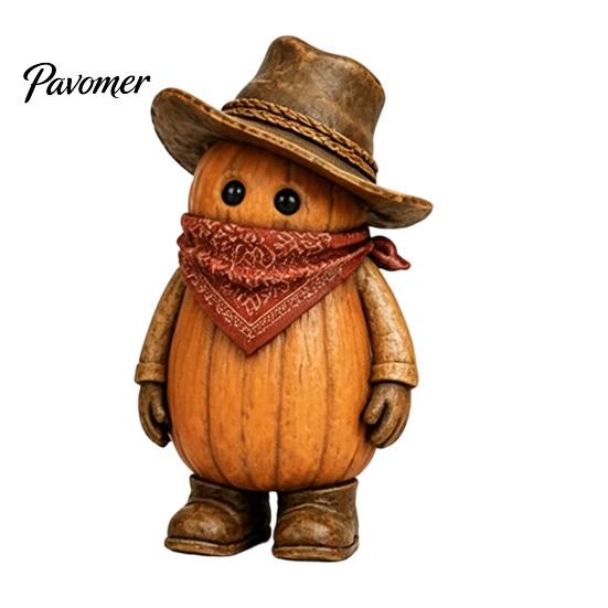 Kids Room Holiday Decor 3PCS Western Cowboy Pumpkin Figurine, Retro Man Statues with Hat, Cute Plastic Figurines Fall Thanksgiving Halloween Tabletop