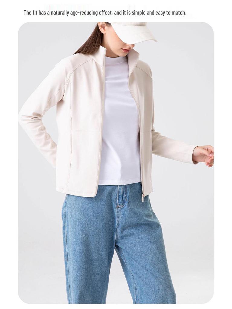 Lulu Women's Sand Wash Softshell Jacket: Brushed, Light Sport Long Sleeve with Stand Collar & Zipper for Autumn/Winter