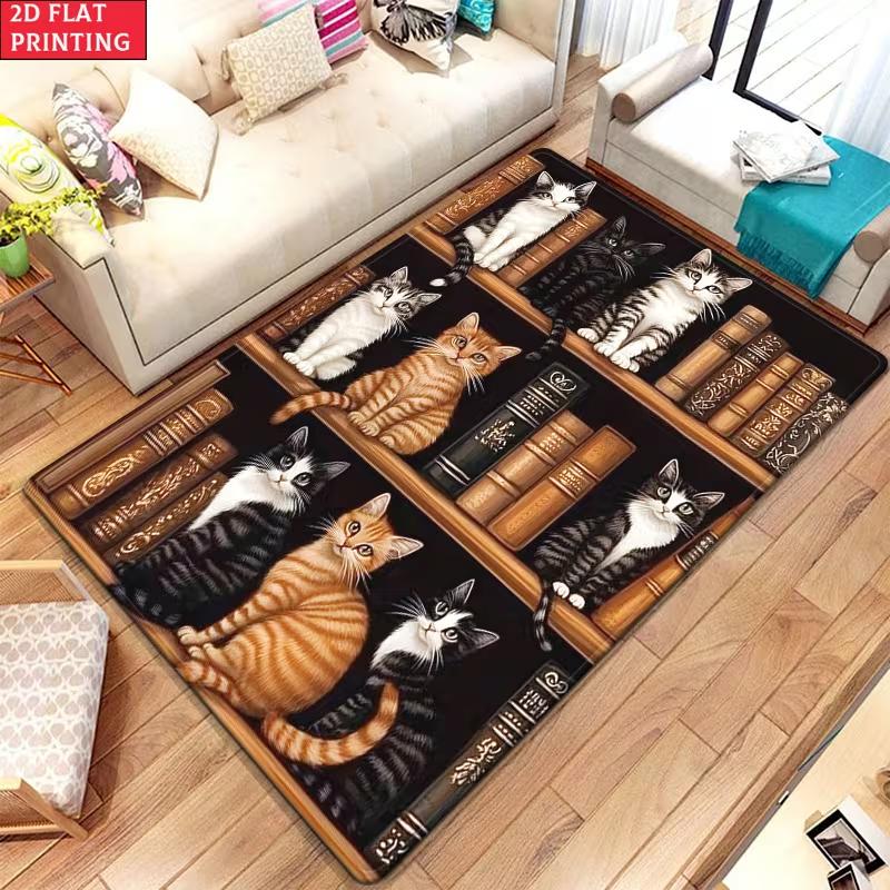 

Cats Bookshelves HD Printed Carpet Living Room Bedroom Study Room Rug Nursery Hallway Porch Floor Mat Indoor Entrance Door Mat 40x60CM
