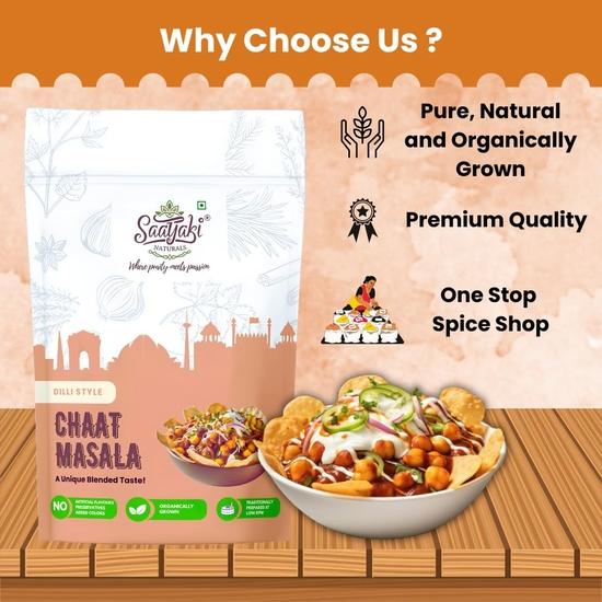 Saatyaki Naturals Dilli Chaat Masala -100gm | Authentic Tangy Indian Spice Blend for Curries, Salads, Fruits, Snacks and Chaats| Homemade Style
