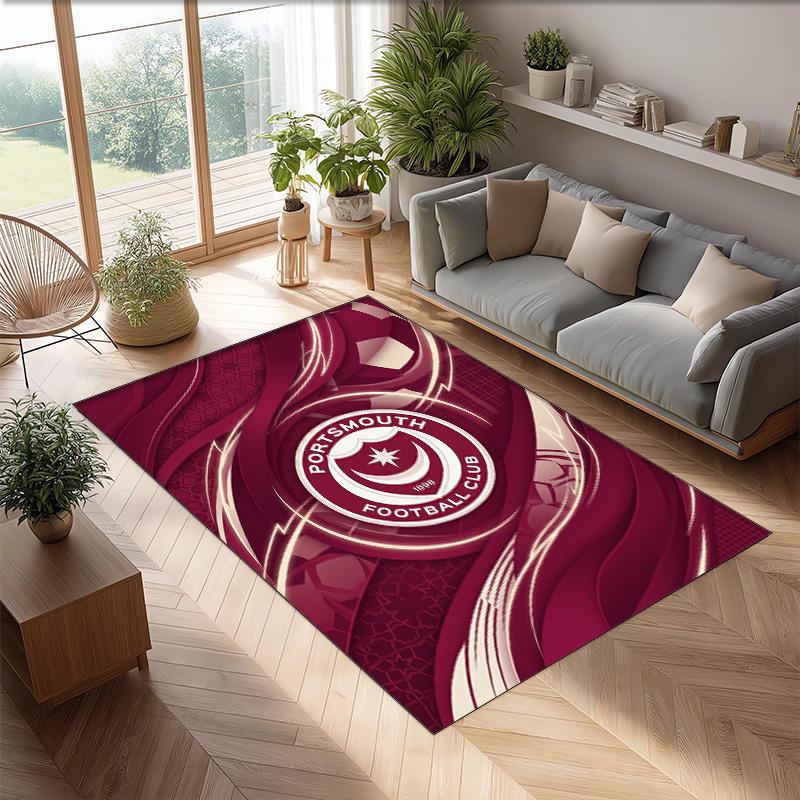 Tappeto Morbido Area Rug con Motivo Calcio Portsmouth FC Antiscivolo Tappeto per Pavimento Interno Tappetino Decorazione Sportiva per Camera da Letto