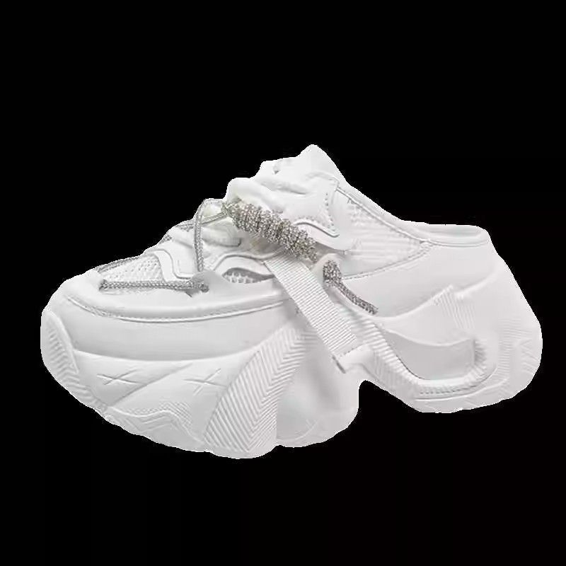 Platform dad shoes women's 2025 summer new one-pedal bag head half slippers small casual height-increasing lazy shoes