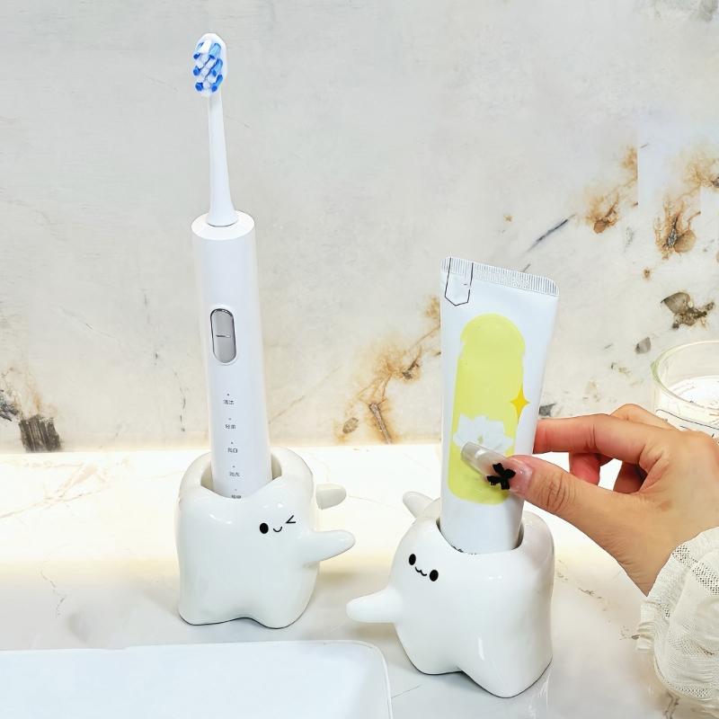Tooth Shape Ceramic Toothbrush Toothpaste Holder for Home and Bathroom Countertop Tooth Decoration