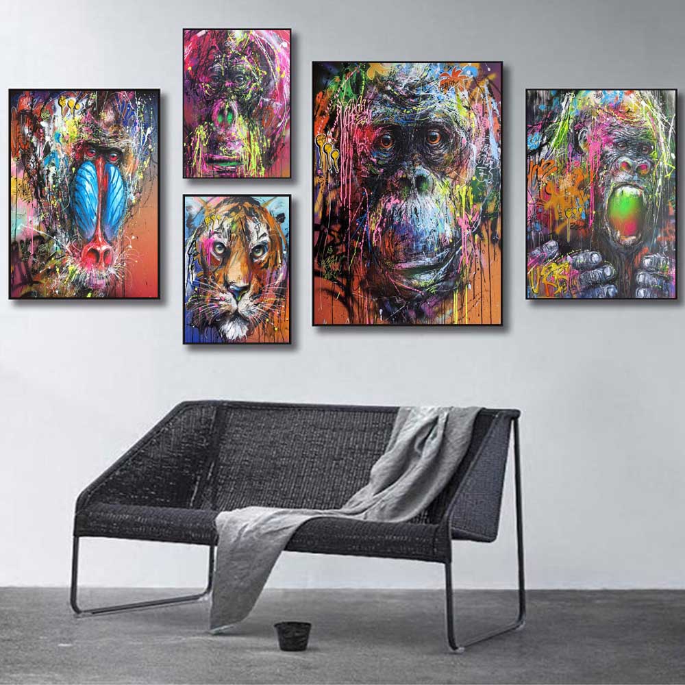 Nordic Street Graffiti Art Animal Canvas Abstract Rabbit Koala Tiger Orangutan Poster Office Living Room Home Decoration Mural No Frame