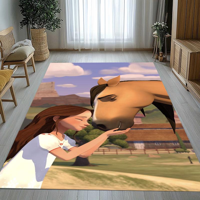 Cartoon Spirit Riding Free Horses Living Room Non-Slip Area Rug Soft Carpet for Bedroom Kids Playroom Sofa,Home Decor Doormat