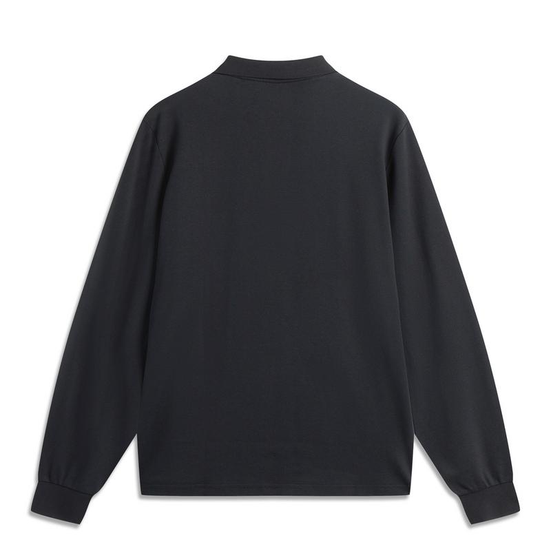 Li-Ning Casual Minimalist Solid Color Pullover Long Sleeve Polo Shirt Men tops Black APLV447-2