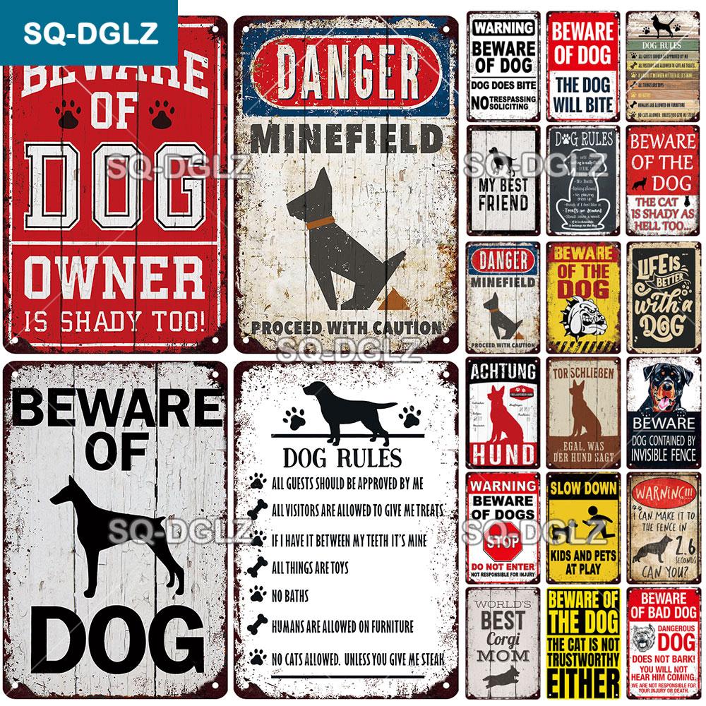 Warning Vintage Metal Sign Beware of Dog Tin Sign Shop Metal Plaque Decoration Plate Decor For Pub Bar Wall Decor Poster Gift