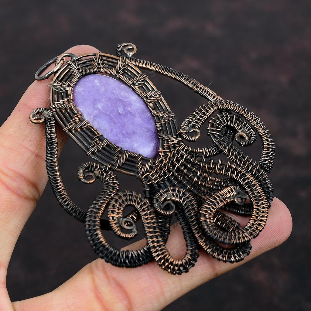Lepidolite Pendant Copper Wire Wrapped Pendant Handmade Pendant Beautiful Octopus Jewelry Gemstone Pendant For Gift Copper Wire Wrap Jewelry