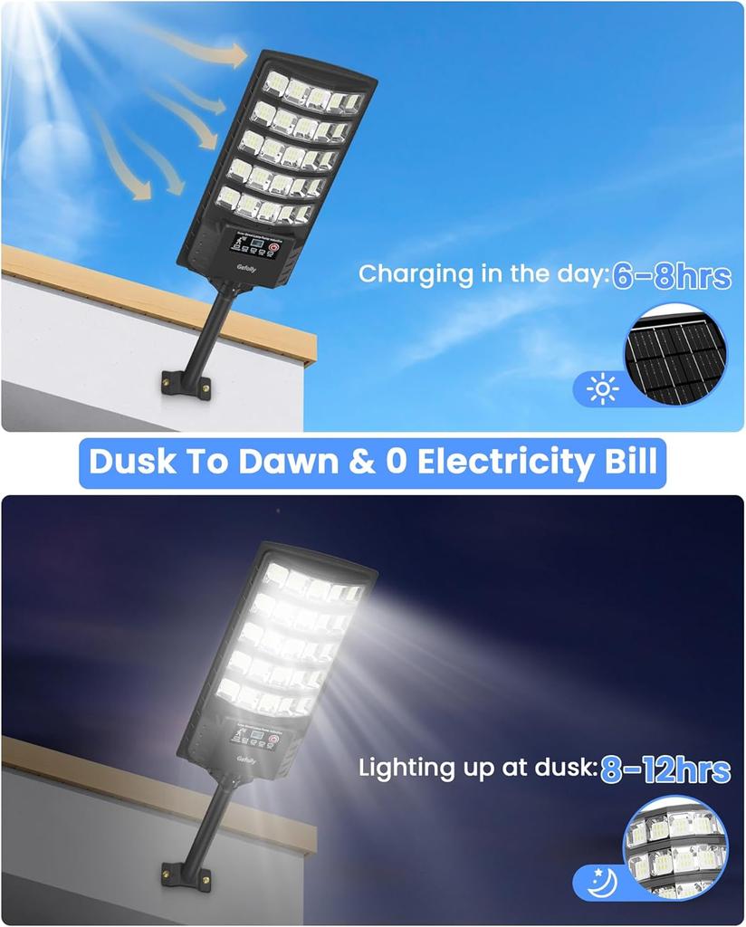 Solar Street Lights Outdoor 6500K IP68 Flood Light with Motion Sensor for Garden, Road, Warehouse - 2Pack