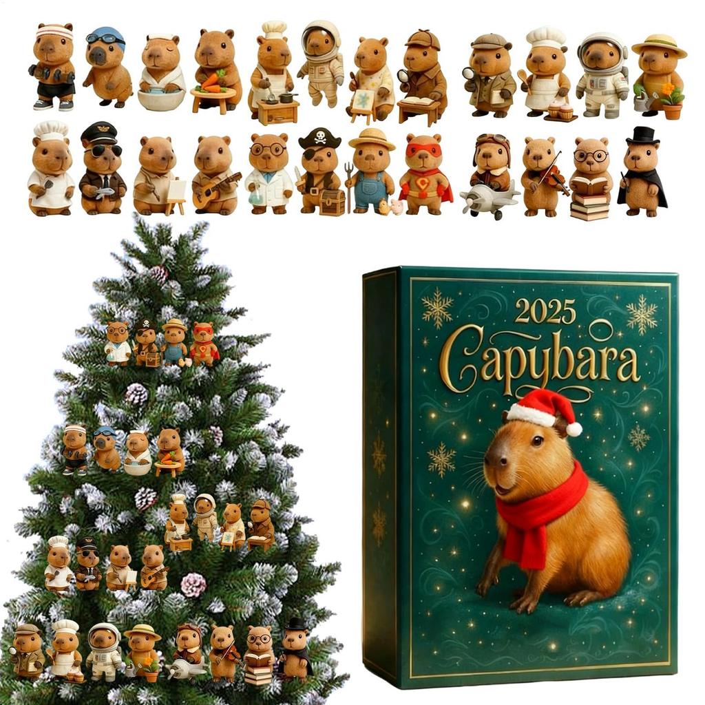 Christmas Advent Capybara 2D Acrylic Decoration 24 Days Holiday Capybara Ornament Countdown Calendar for Home Christmas Tree Car