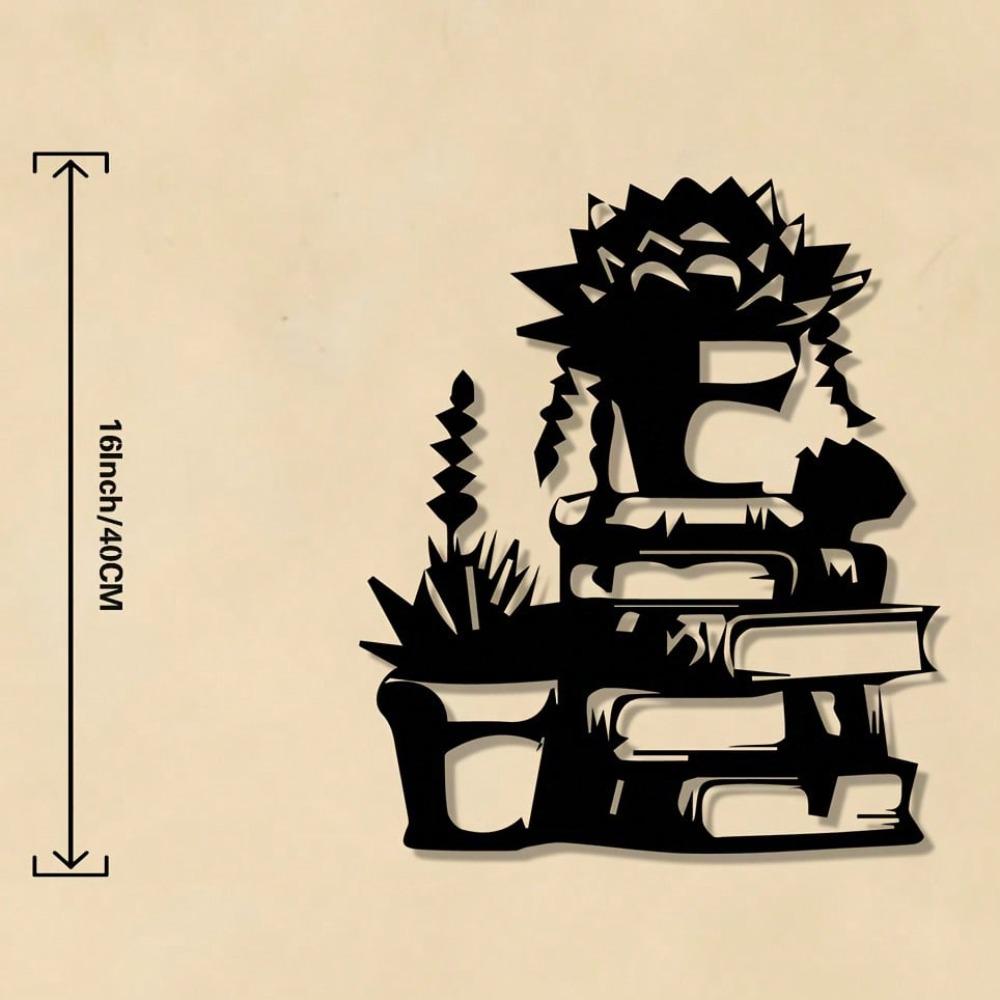 

Metal Wall Art Decor Book Leaves Plant Sculpture Office Library Shelf Decoration 35x40