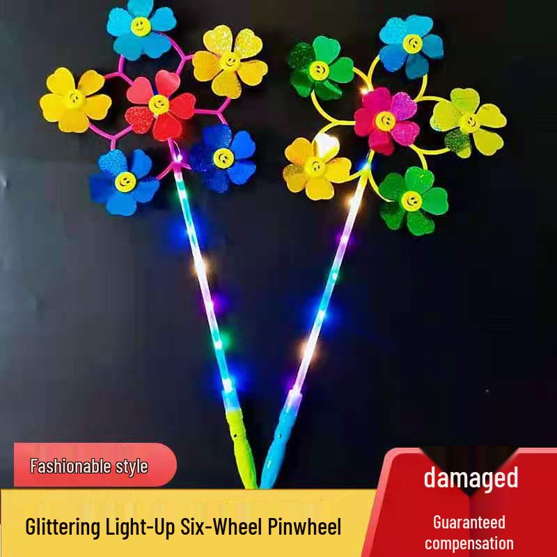 

Красочная светящаяся шестиколесная вертушка - детский уличный фестивальный подарок и игрушка