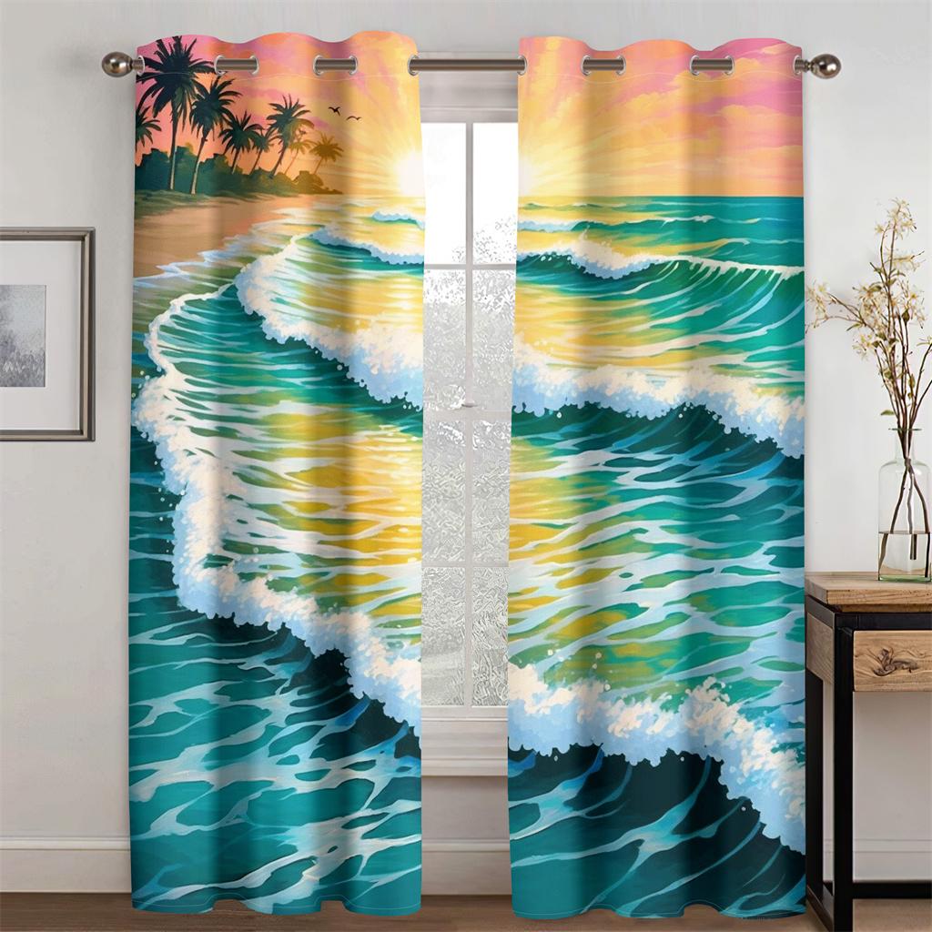 

Шторы Blue Beach Ocean, красные облака, романтика, снежные горы, 2 шт., гостиная, спальня, кухня, балкон, декоративные шторы 50W130H(CM)X2PCS&Grommet Top
