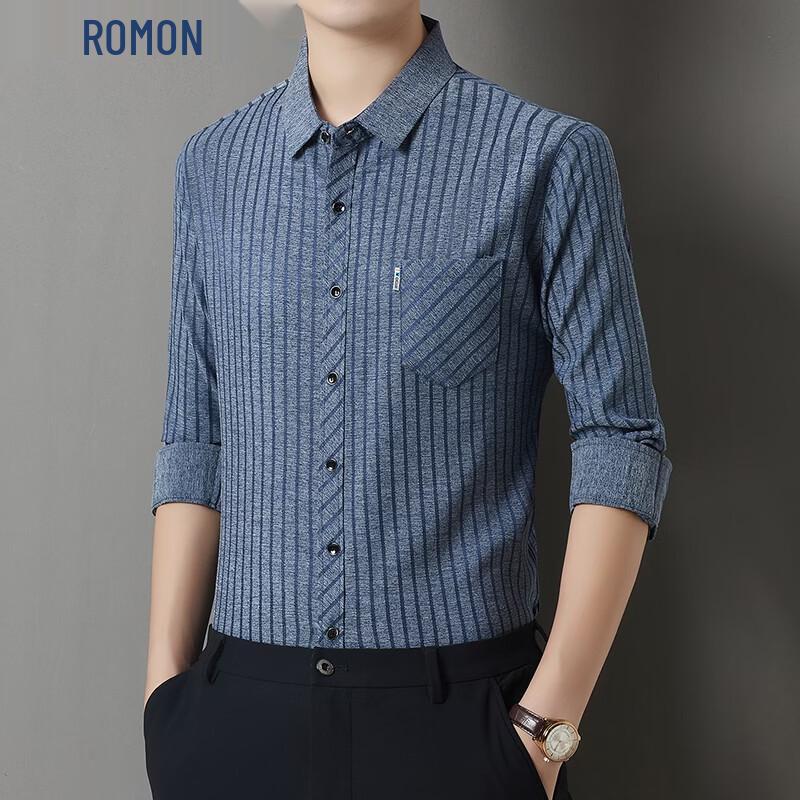 ROMON Men s Silk Blend Long-Sleeve Casual Shirt 4XL