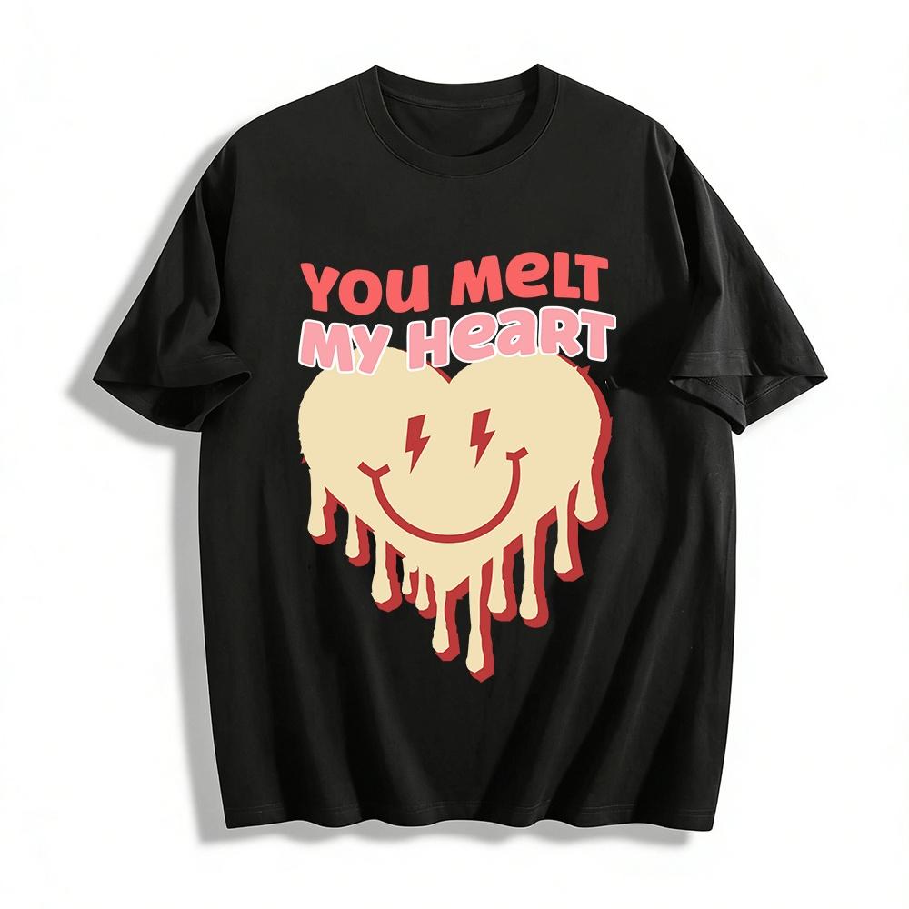 

You Melt My Heart Smiley Face Graphic Casual Top Pure cotton T-shirt XXS