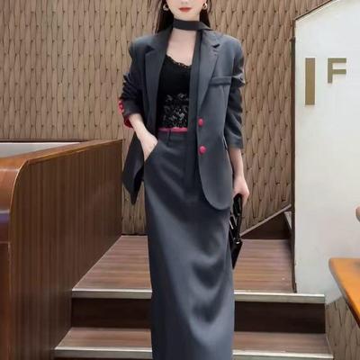 Temperamental Women's Autumn 2025 Suit: High-Waist Midi Skirt & Jacket Set
