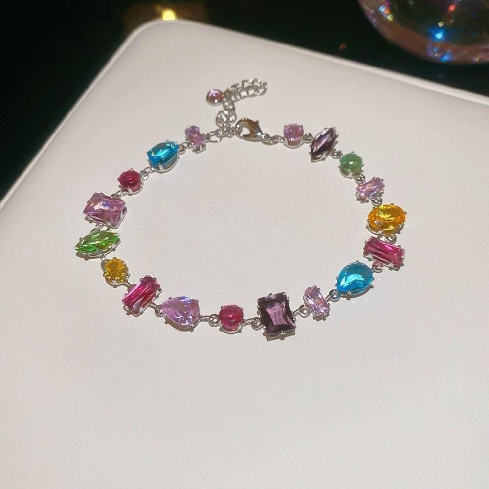 Colorful Zircon Necklace Bracelet Eariings Zircon Fashion Jewelry Accessory Evening Dinner