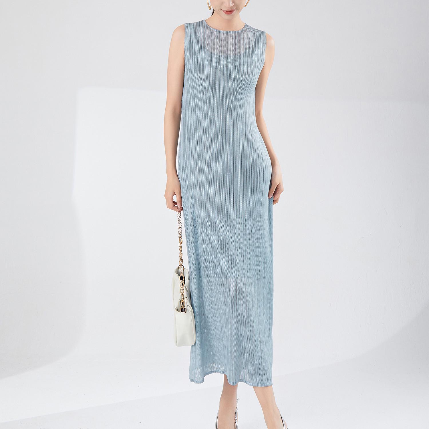 

Women s High-End Sleeveless Mesh Dress - Summer 2025 Miyake Fashion, Slimming Temperament Style One Size серый