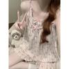 Korean Style Petite Women's Pajama Set with Chest Pads and Sweet Bow Summer Camisole, Suitable for Outdoor Wear